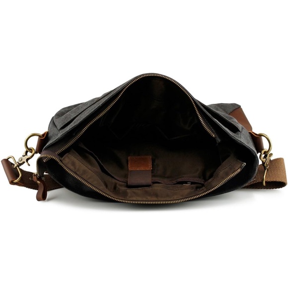 NEW Genuine Leather Canvas Messenger Bag - Picture 11 of 16